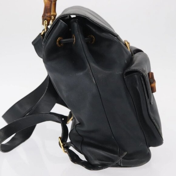 GUCCI Bamboo Backpack Leather Navy Gold 003 2058 0016 Auth 151451 main image 12